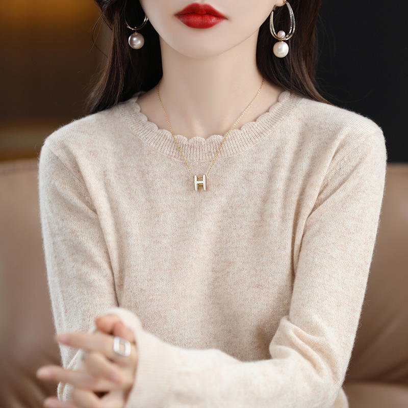 Women's Sweater for Autumn and Winter with Lace Round Neck, Knitted Sweater, Cross-Border Sweater, Base Layer Top, Plus Size Sweater, Base Layer Shirt for Women