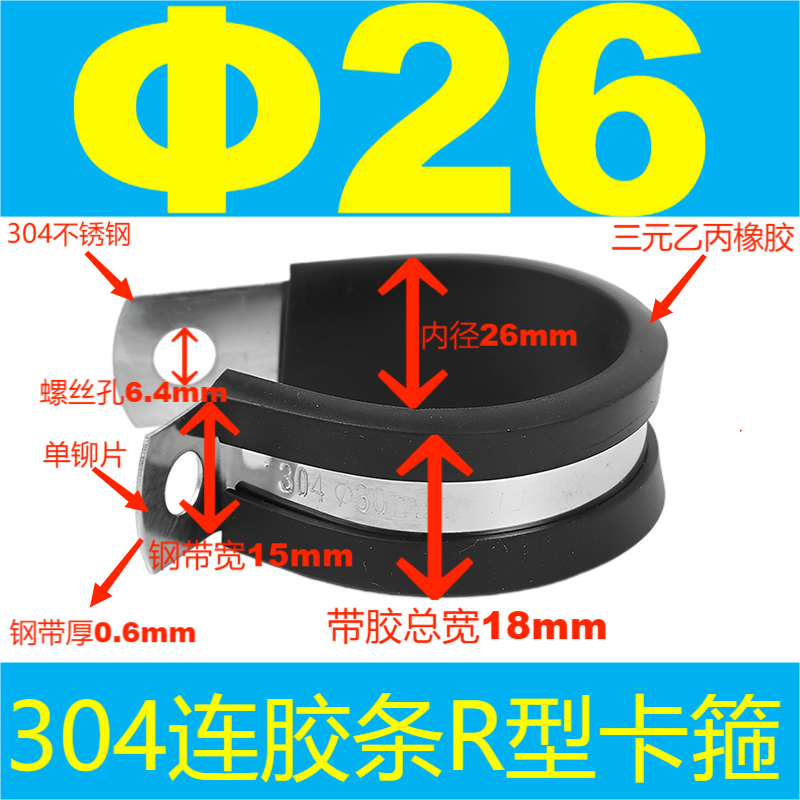 304 acero inoxidable tira de goma garganta tipo R tubo de agua fijo abrazadera de alambre de cable de alambre de tubo de acero inoxidable abrazadera de amortiguación