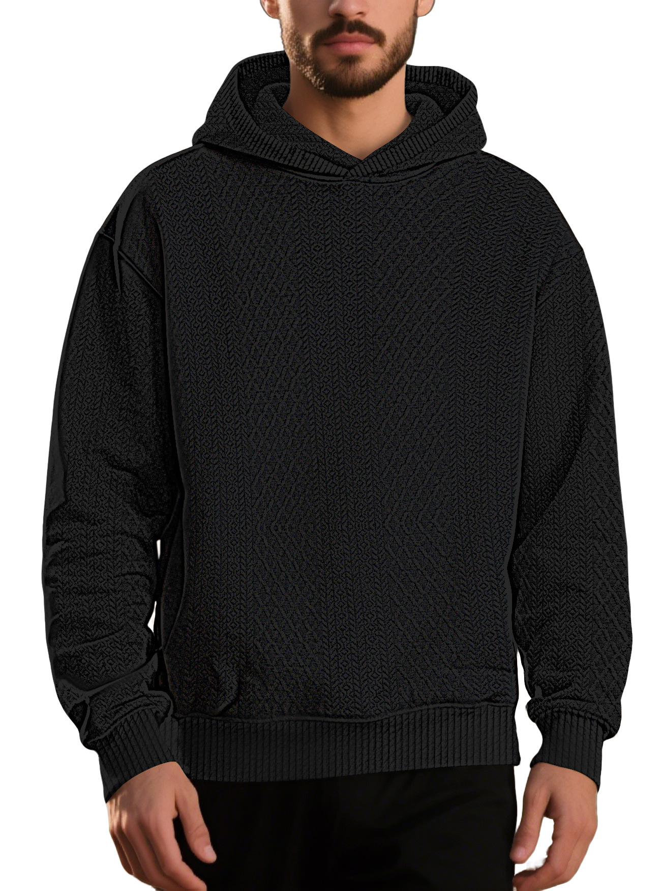 Transfronterizo Amazon AliExpress primavera suelta sólida jacquard hombre joven manga larga chaqueta con capuz