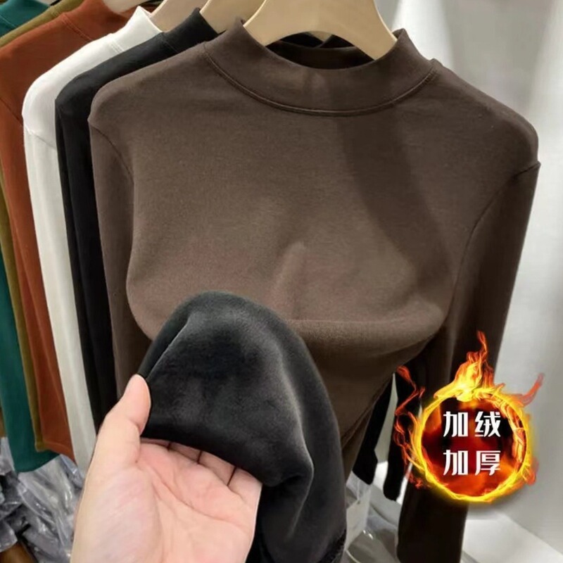 Thickened Silver Fox velvet one-piece velvet bottoming shirt women's autumn and winter fleece-lined warm inner stand collar long sleeve all-match top