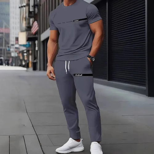TEMU summer men's short-sleeve pantsuit casual fashion simple trend 3D print
