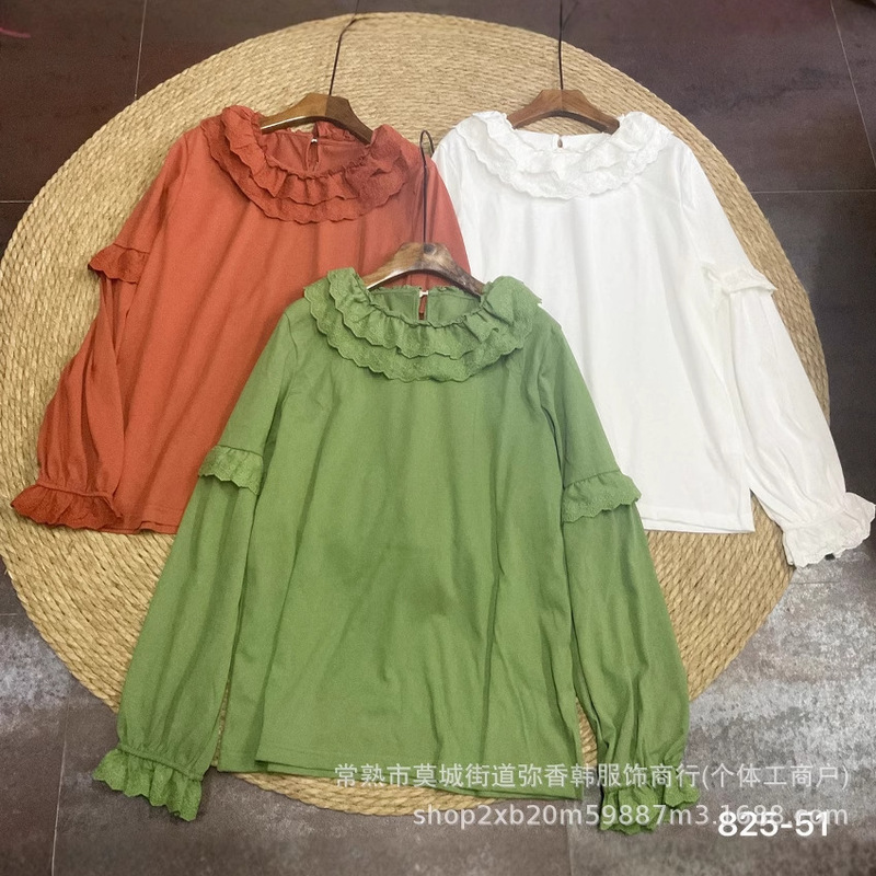 82551 Mori Japanese Style Sweet Multi-Layered Lace Collar Loose Niche Long-Sleeved T-Shirt Tops for Women