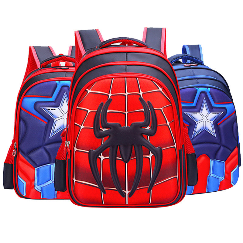 Estudiante de escuela primaria araña Batman mochila kindergarten clase media grado uno dos tres niños mochila guapo mochila