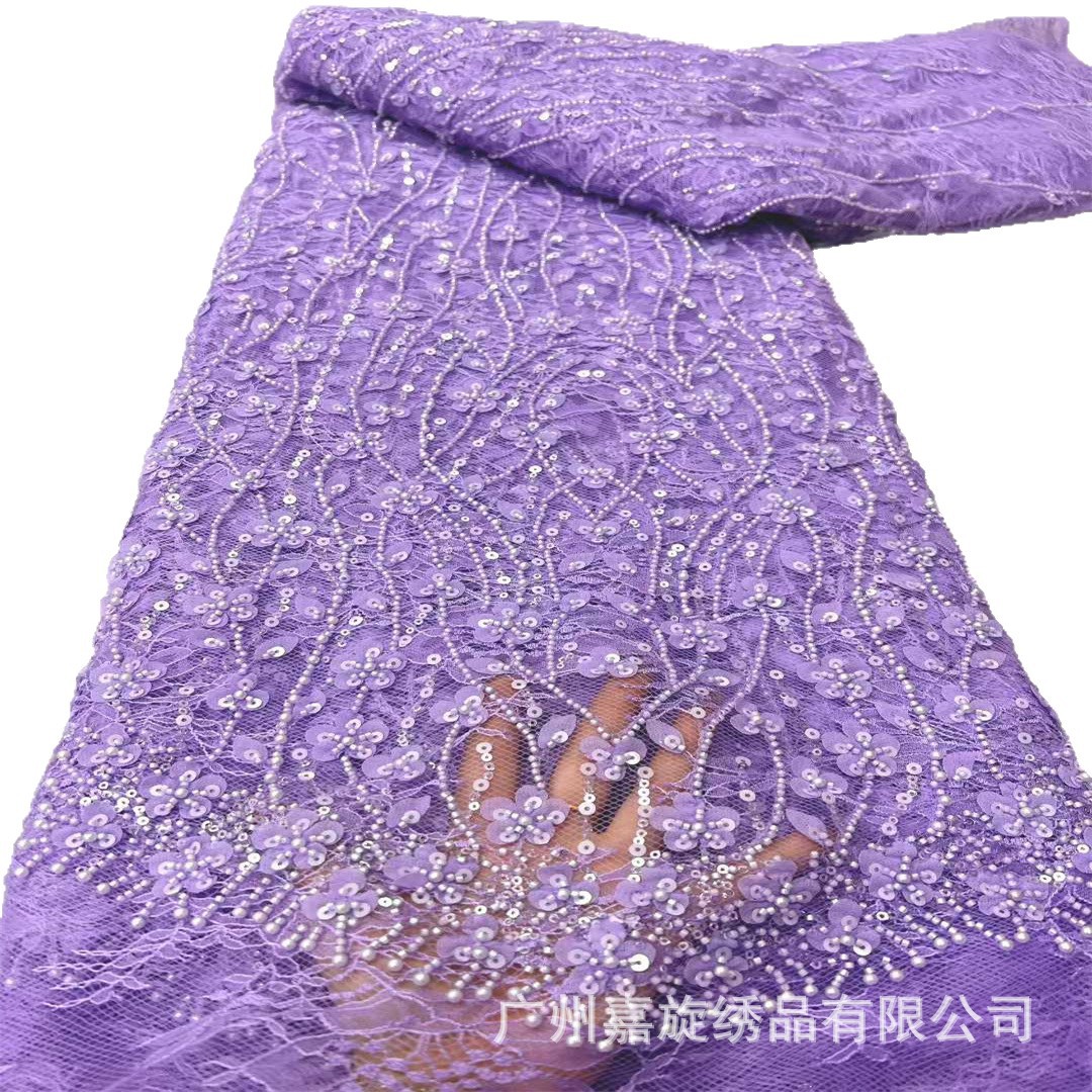 Nuevo mosaico láser estereoscópico rayas encaje tubo de cuentas tela bordada vestido de boda francés cheongsam tela bordada image 6
