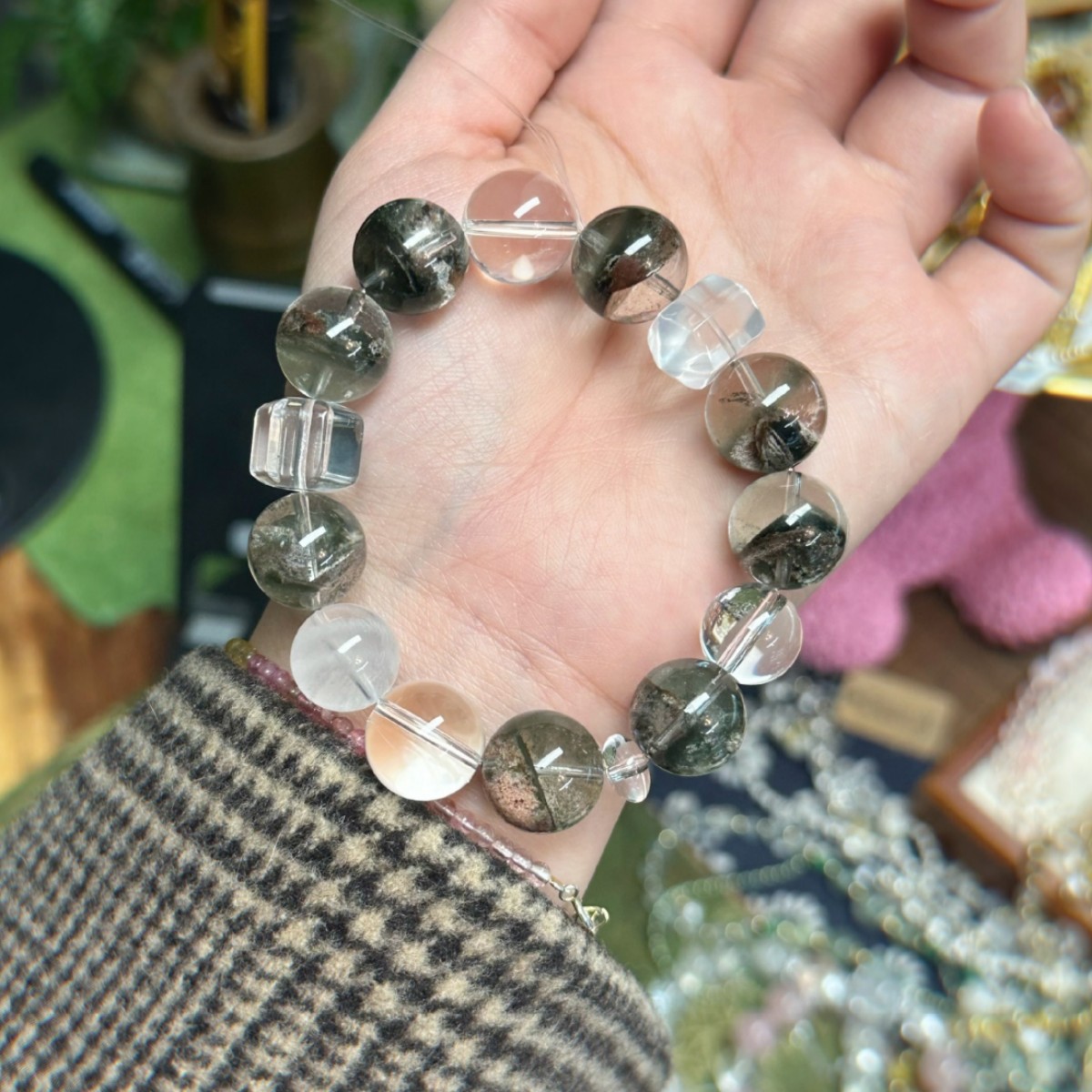 绿幽灵白水晶雪花幽灵女生高级感爆款潮流时尚女款设计手链手串