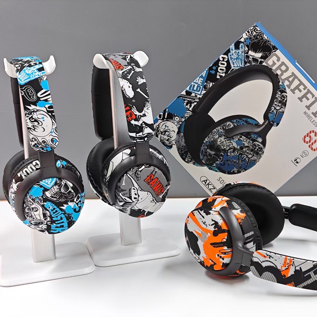 Transfronterizos nuevos AKZ - 38 personalidad creativa camuflado graffiti auriculares auriculares Bluetooth auriculares inalámbricos al por mayor