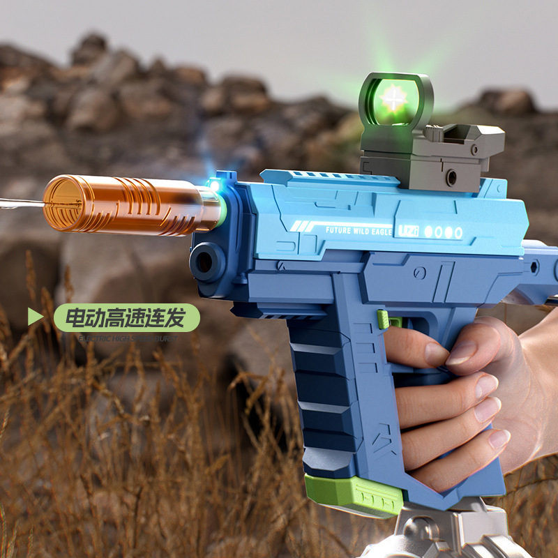 Pistola de agua transfronteriza eléctrica automática de absorción de agua UZI mano automática de doble modo con iluminación juguete de pistola de rociador de agua infantil