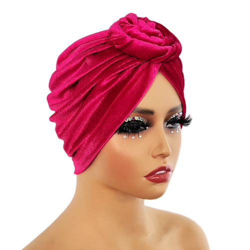 Velvet Flower Wrap Headscarf Cap New Style Twisted Flower Hat Fashion Versatile European and American Headscarf Warm Therapeutic Hat