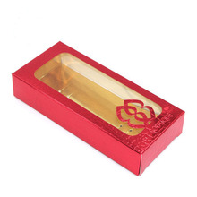 厂家直销精美压纹红金卡纸两头开折盒开窗贴PVC包装盒可定尺寸图