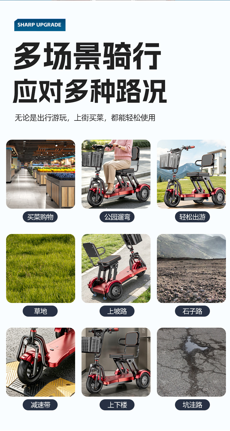 Cross-border bestseller: foldable three-wheeled mobility scooter, 1000W, 36V, suitable for seniors and adults