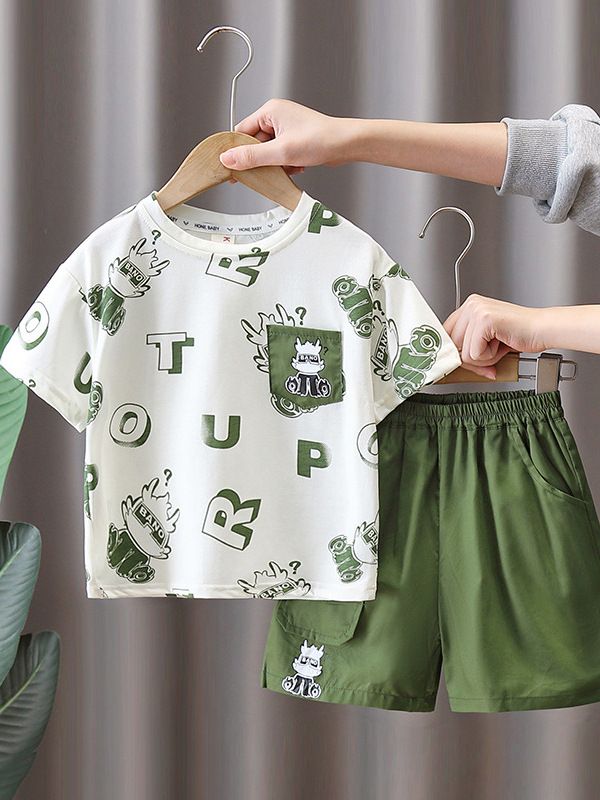 Conjunto de Verano para Niños 7173, Ropa Infantil Moderna 2026, Camiseta de Manga Corta con Estampado, Conjunto de Dos Piezas, Estilo Delgado y Moderno