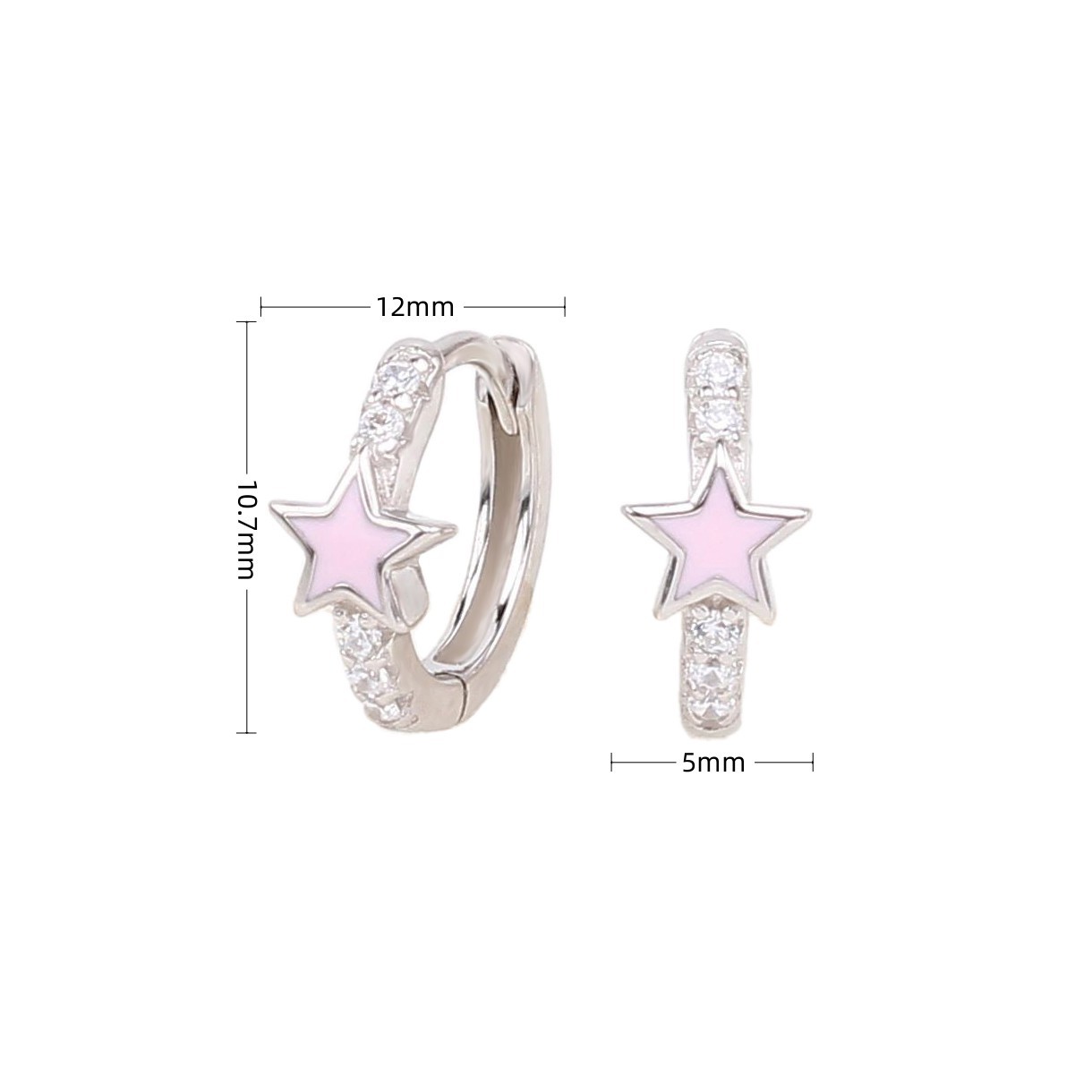 1 Pair Sweet Star Enamel Plating Inlay Sterling Silver Zircon White Gold Plated Gold Plated Hoop Earrings display picture 2