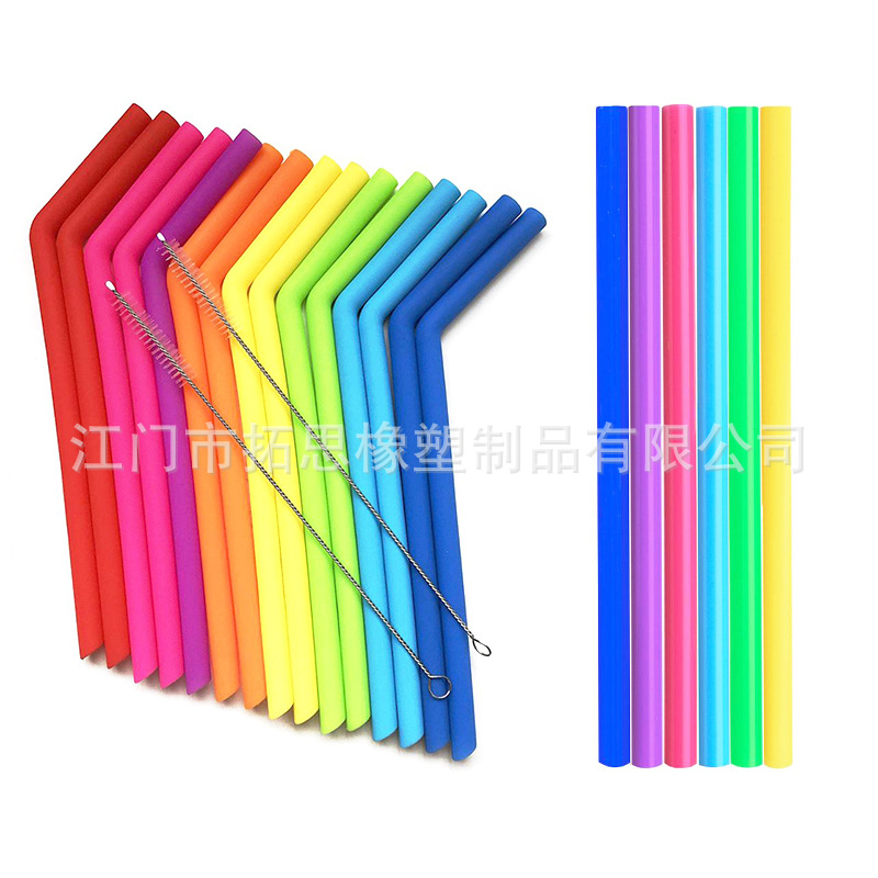 厂家批发硅胶吸管 食品级硅胶吸管套装 亚马逊彩色折叠吸管直弯管