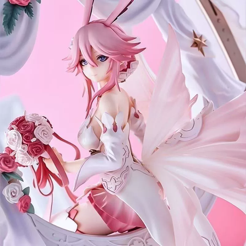 Свадебное платье красивая девушка с цветочными ушами кролика