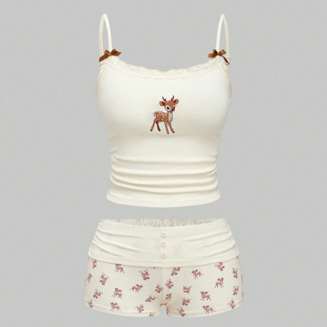 Summer Cross-Border American-Style Floral Print Backless Slimming Lace Sweet Camisole Three-Piece Set Summer Cross-Border American-Style Floral Print Backless Slimming Lace Sweet Camisole Three-Piece Set