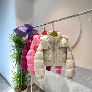 Winter New Thickened Hooded Fashion Short Stylish Petite down Jacket Candy Color Short down Coat