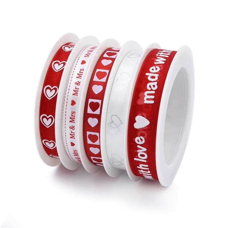 Transfronteriza caliente cinco mezclado impreso en forma de corazón blanco y rojo cinta DIY hecho a mano arco regalo cinta de impresión