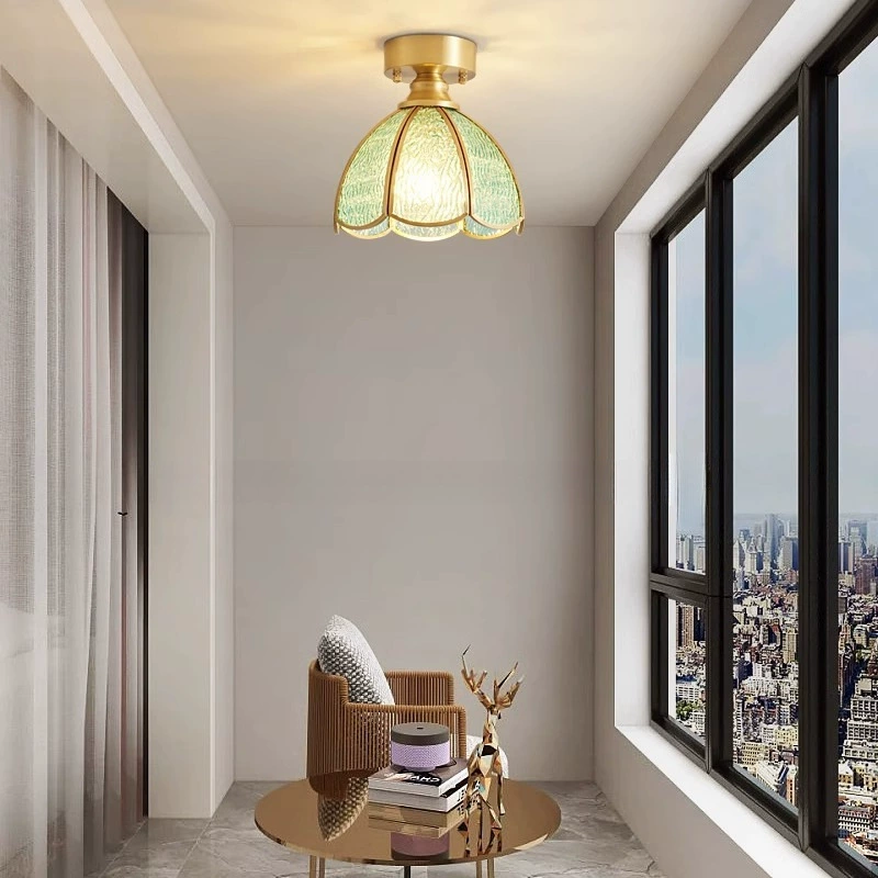 Retro copper lights for corridor, glass ceiling light for gazebo, American style