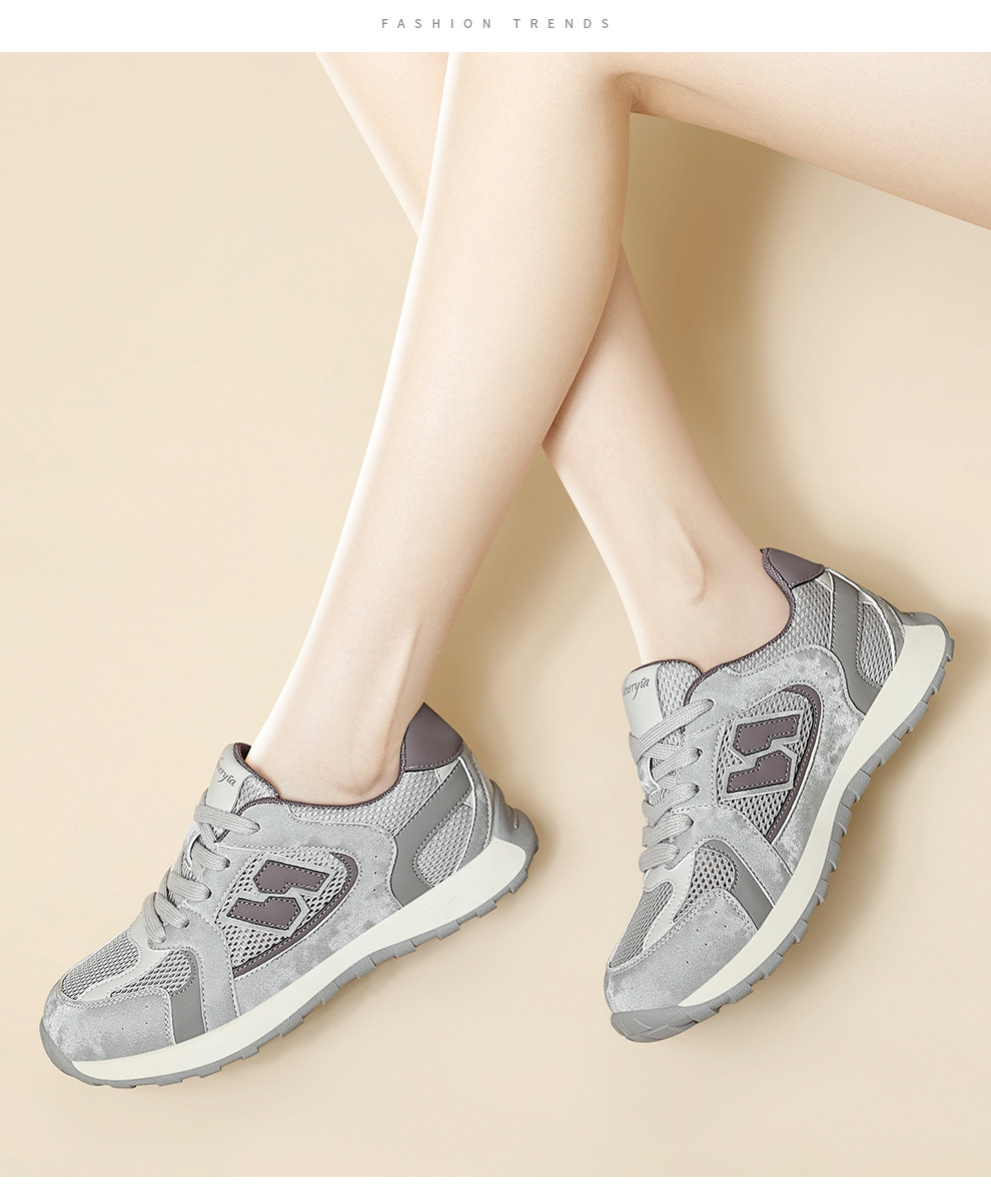 Giày sneaker nữ lưới thoáng khí phong cách cổ điển đế mềm đa năng — 6106 Xám tím, 6106 Màu be chi tiết 5