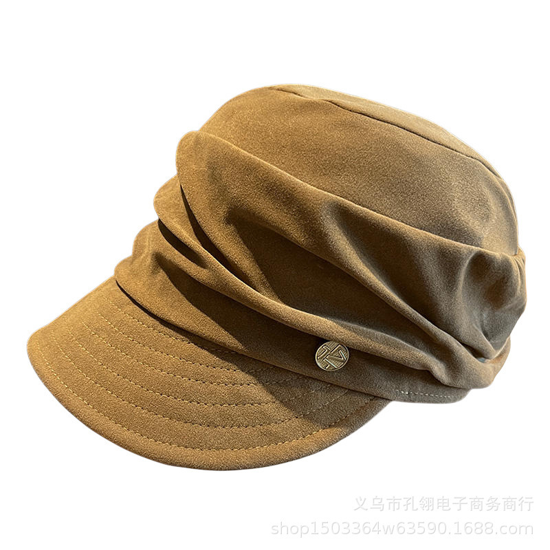 复古英伦风麂皮绒鸭舌帽子女秋冬保暖防风报童帽时尚轻奢风马术帽|undefined