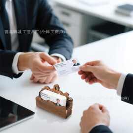 跨境木质名片盒办公桌装饰名片夹雕刻镂空便签卡片底座名片盒