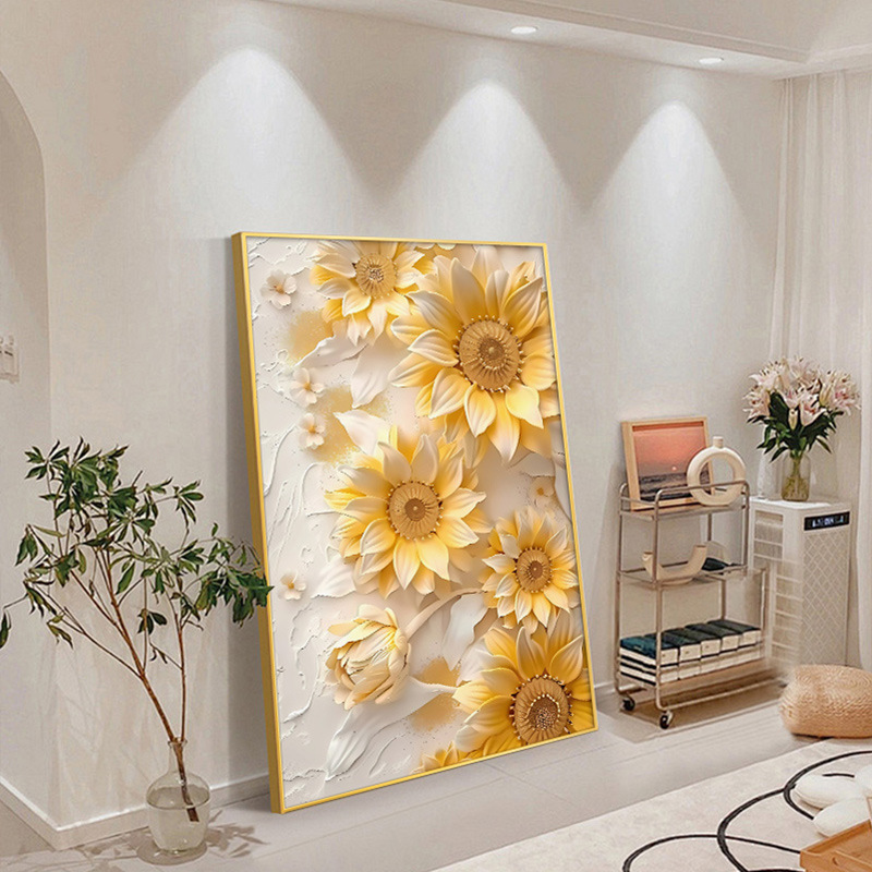 Girasoles de viento crema sala de estar pintura decorativa floral textura sofá fondo pared pintura de piso puerta de entrada mural