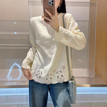 2026春圆领重工刺绣时尚百搭浮光锦浮雕真丝人丝上衣复古气质衬衫