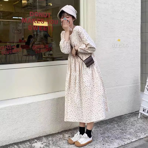 Japanese-style floral dress for women, loose fit, 2024 spring new arrival, student long-sleeved French-style skirt, pastoral style, large swing dress