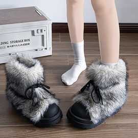 小个子厚底雪地靴女2026新款秋冬加厚毛茸茸短筒靴子外穿保暖棉鞋