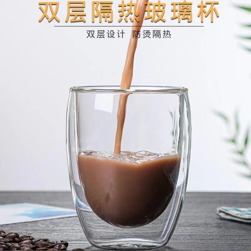 Vidrio de huevo creativo de borosilicato para el hogar de doble capa transparente logotipo impreso taza de té resistente a altas temperaturas vidrio de doble capa