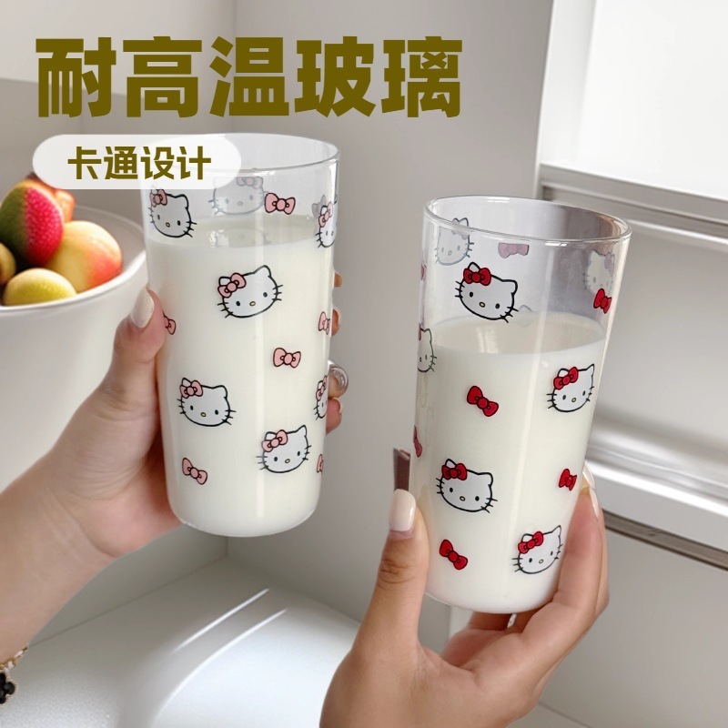見栄えの良いかわいい漫画ミルクカップ猫インスタイルホーム朝食ジュースカップ夏のガラスの水カップ|undefined
