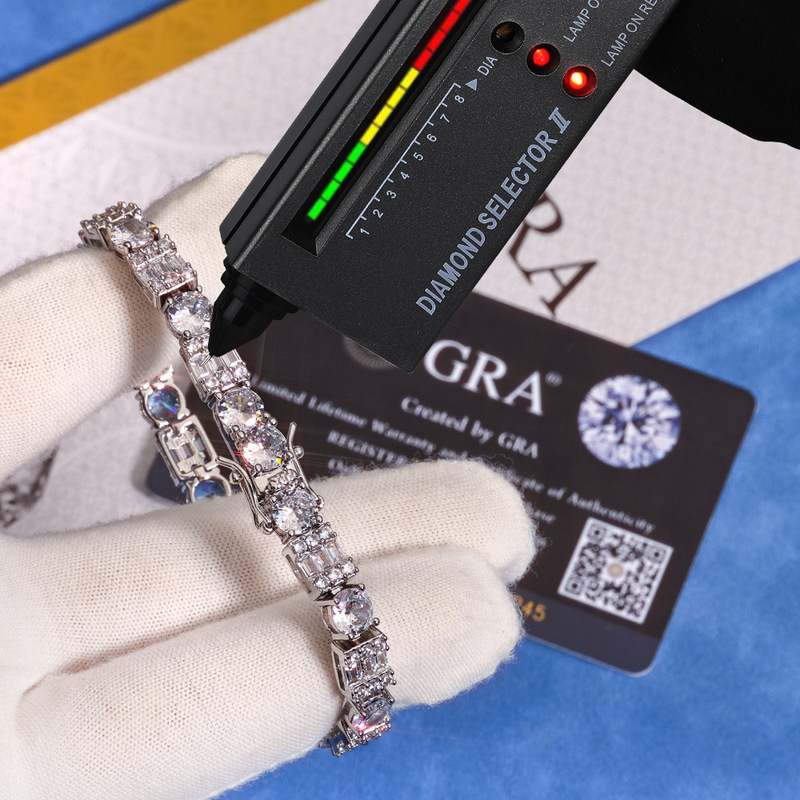 European and American Cross-Border Hip-Hop 6.5mm S925 Silver Moissanite Tennis Chain Men's Bracelet Personalized Versatile Jewelry Customization