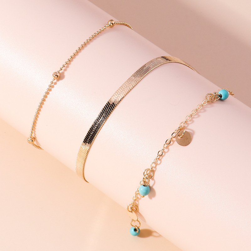 New Bohemian Geometric Turquoise Disc Double-layer Alloy Anklet Set display picture 2