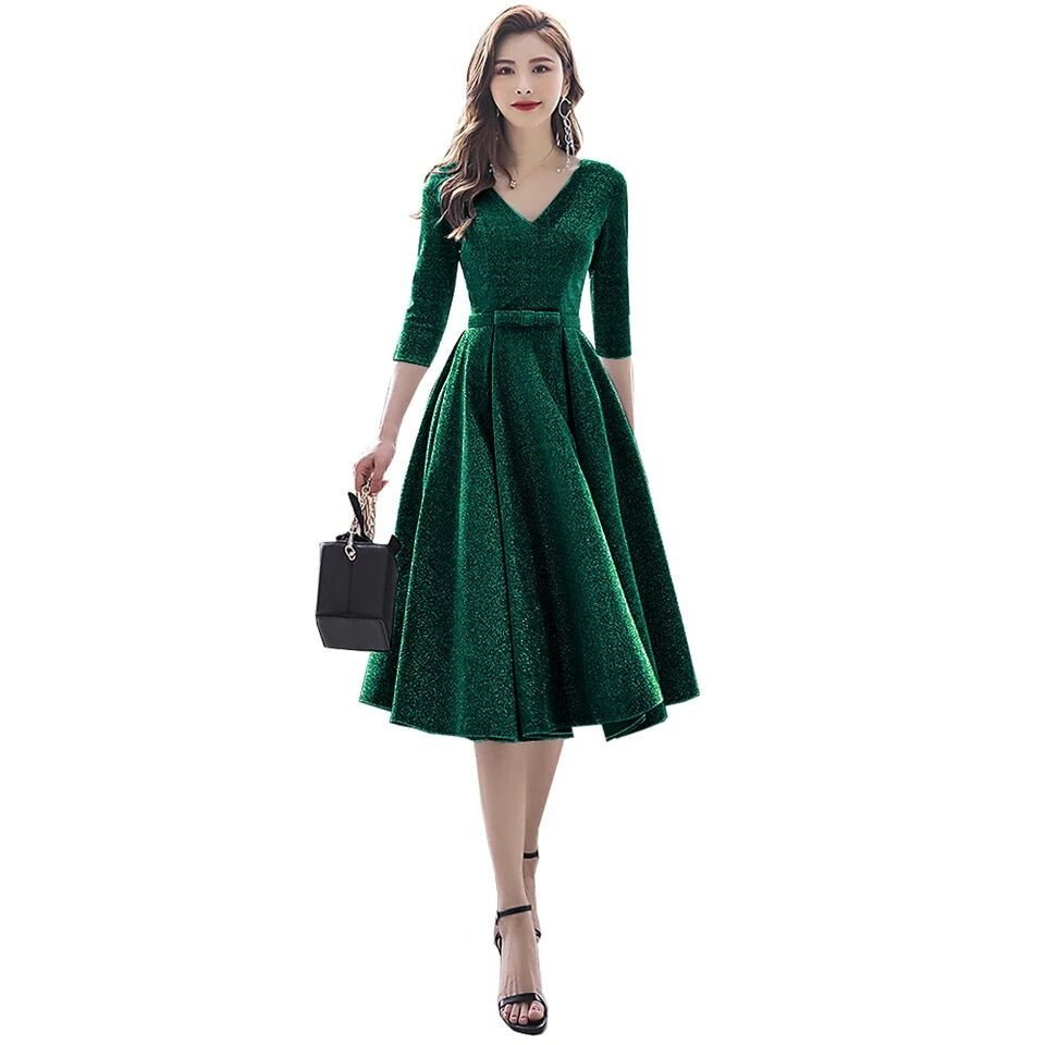 Amazon Comercio exterior formal falda de fiesta más tamaño con cuello en V vestido de noche