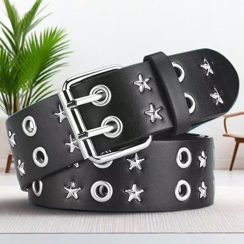Punk hot girl y2k star rivet air eye non-perforated belt all-match unisex belt five-pointed star belt