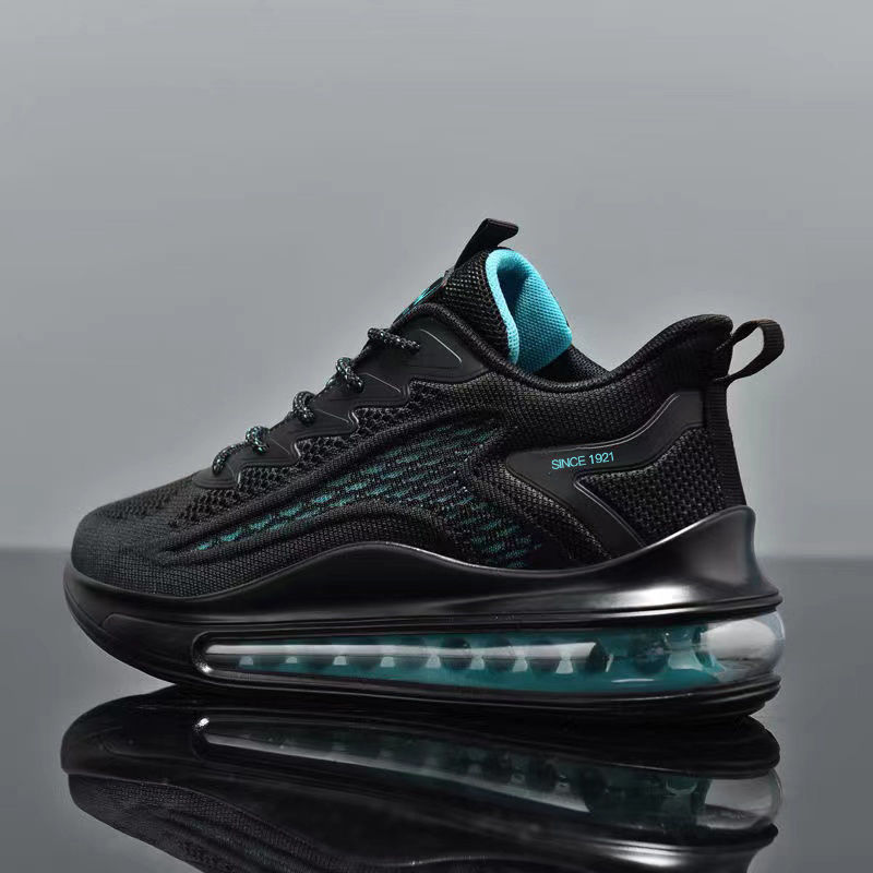 Air Cushion Height Men's Shoes 2024 Model Flyknit Mesh Sports Shoes Low Top Lace-Up Casual Shoes Korean Style Soft Sole Running Shoes