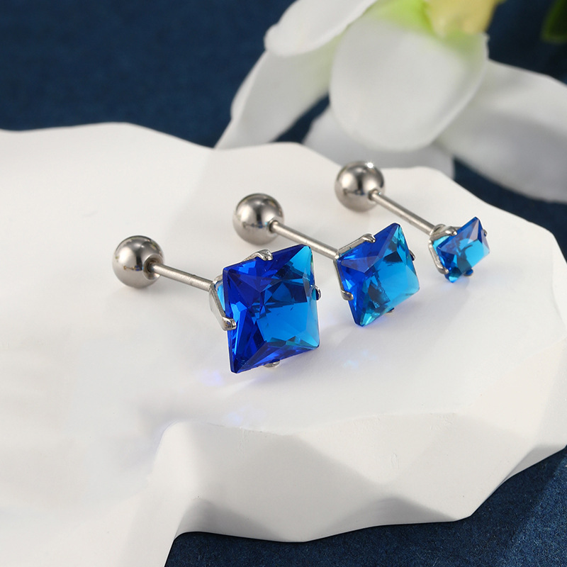 Xuping joyería de acero inoxidable tornillo torcedura hebilla pendientes cuadrados japonés y coreano personalidad de la moda azul pendientes de Gema artificial