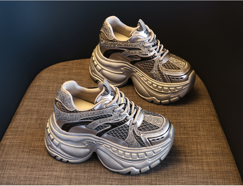 Giày sneaker nữ đế dày tăng chiều cao lưới thoáng khí — màu be chi tiết 4