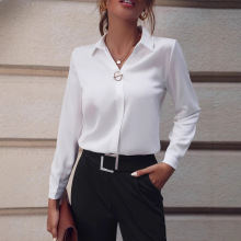 加工定制欧美女装ebay亚马逊独立站爆款衬衫女宽松百搭扣针款长袖