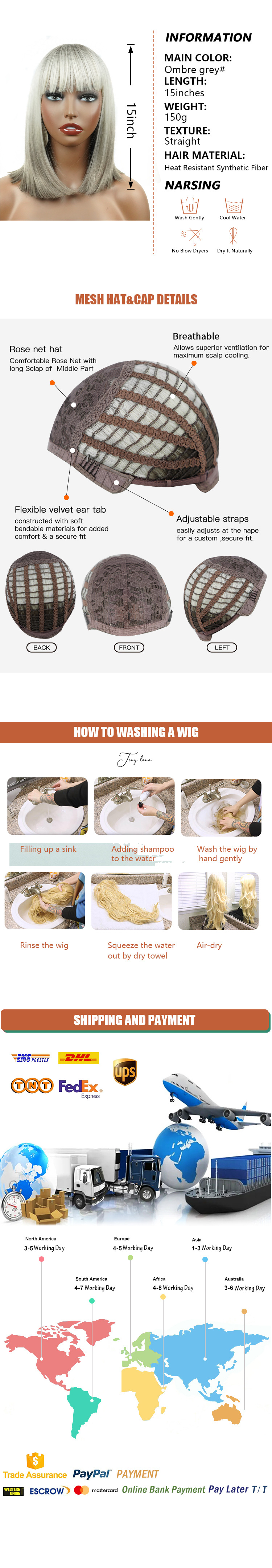 Parrucca bob grigia sfumata di seta ad alta temperatura all'ingrosso all'ingrosso in fabbrica, parrucca di capelli corti lisci, parrucca piena di frangia, parrucche bob_voghion.com