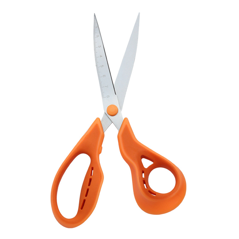 8 pulgadas con escala tijeras de acero inoxidable para el hogar tijeras de oficina diarias tijeras de caucho y plástico fábrica de tijeras al por mayor