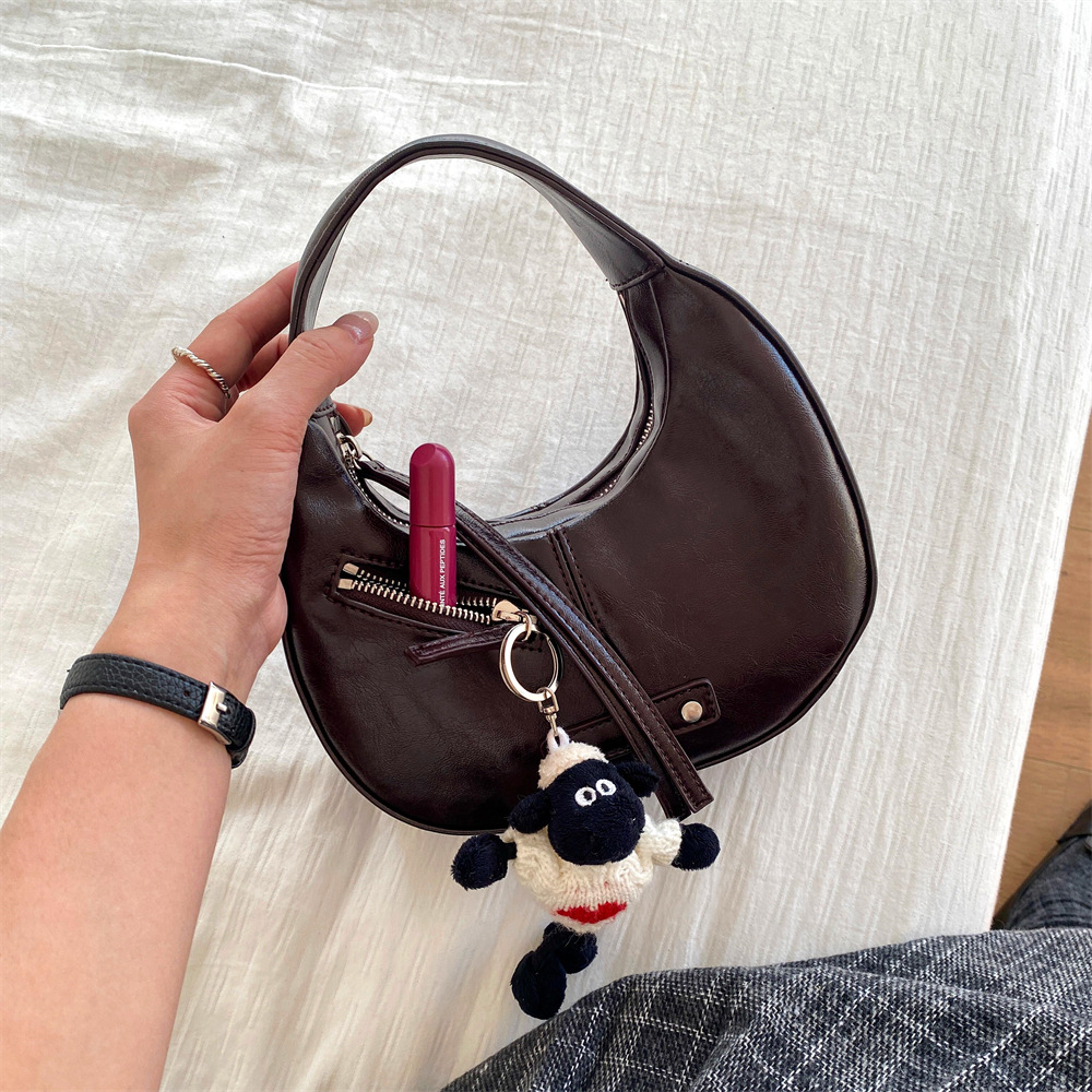 Spring/Summer New Crescent Bag PU Leather Niche Design Korean Style Handbag Trendy Versatile Commuter Mini Tote Bag for Women - Thumbnail 2
