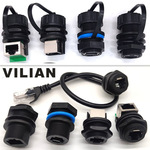 英美制M20x1.0细牙RJ45以太网口网络网线板前后防水公母插头插座