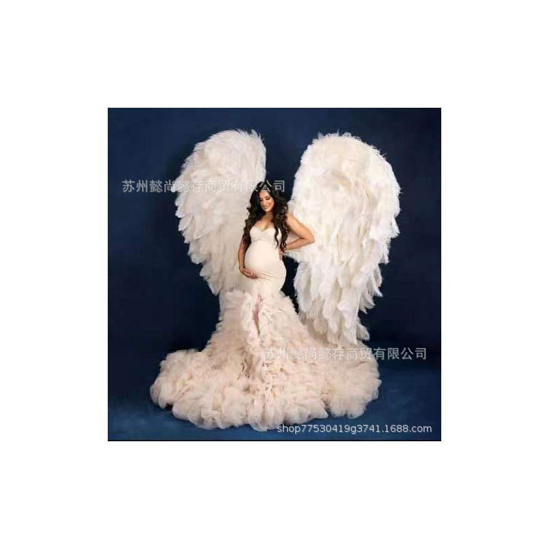 European and American Foreign Trade Mesh Morning Gown Pregnant Women's Large Size Wedding Dress Photo Studio Photography Sexy Slim Tail Dress