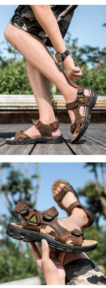 Dép sandal nam da bò lớp đầu tiên đế dày hở ngón cỡ lớn — 1510 màu nâu, 1510 màu đen chi tiết 12