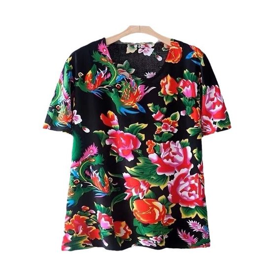 Factory wholesale new men's summer T-shirt thin loose northeast large flower cloth vest short sleeve half sleeve top T-shirt