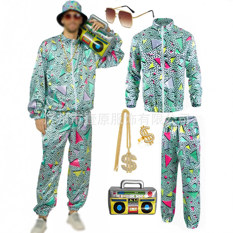 Cross-Border European and American 2025 Unisex 90S Retro Hippie Party Clothing Printed Sportswear Casual Set