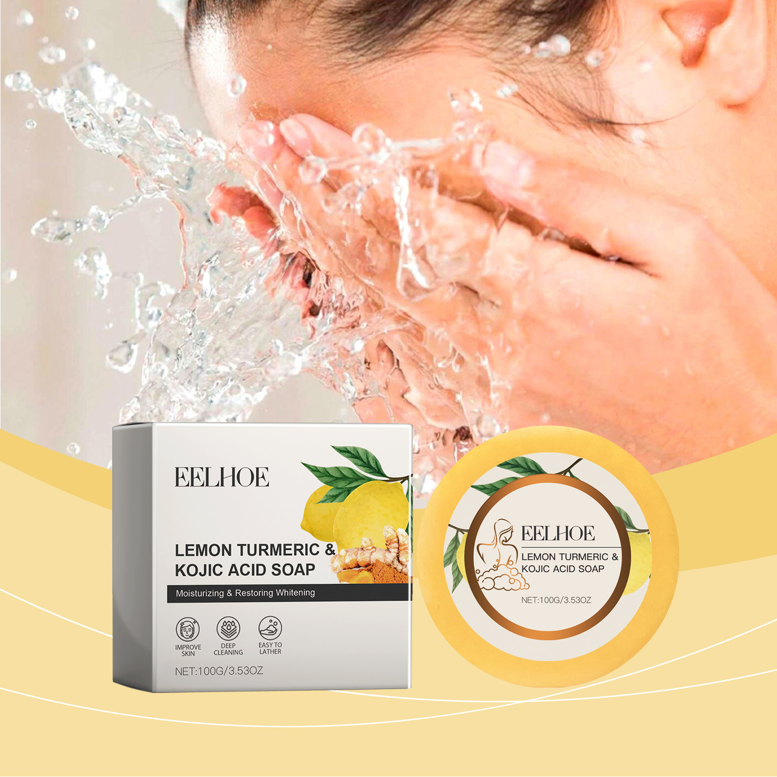 Sapun s limunskom kurkumom i kojičnom kiselinom, čišćenje pora, vlaženje i omekšavanje kože Okrugli sapun za čišćenje_voghion.com