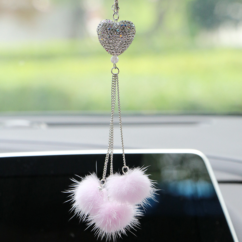 Internet Celebrity Goddess Car Pendant Interior Rearview Mirror Personality DIY Girl Creative Diamond Love Hair Ball Pendant