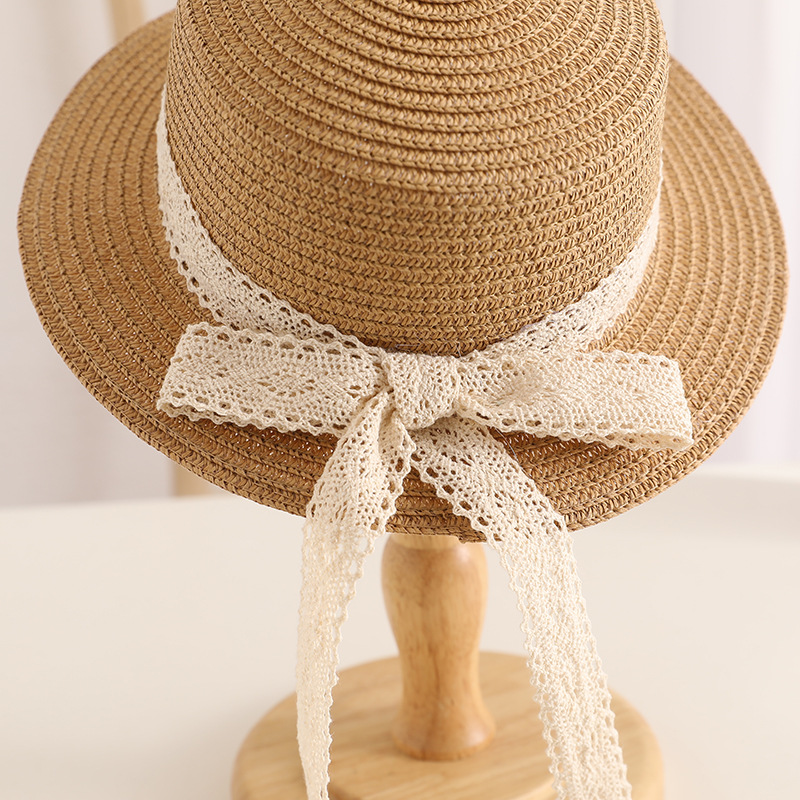 Nette Schleife Spitze Mädchen Strohhut Frühling Sommer Atmungsaktive Sonnenschirm Kinder Sonnenhut Outdoor Reise UV Schutz Kinder Panama Kappe – Detail 10